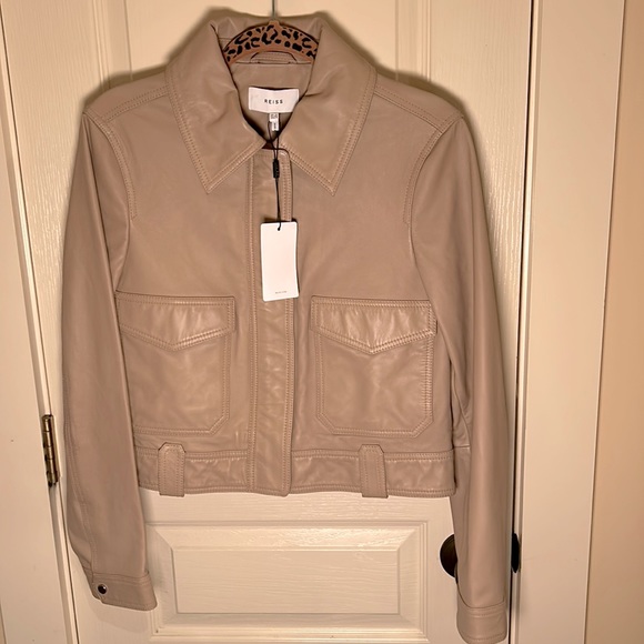 Reiss Kaja Leather Jacket in Neutral size 8 NWT - Picture 6 of 10